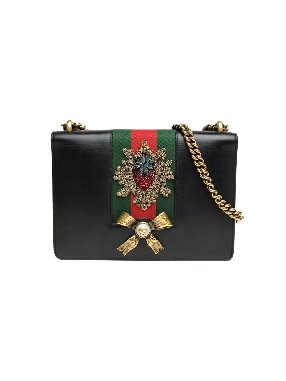 Gucci Peony Strawberry Chain Bag Black #360202G49B